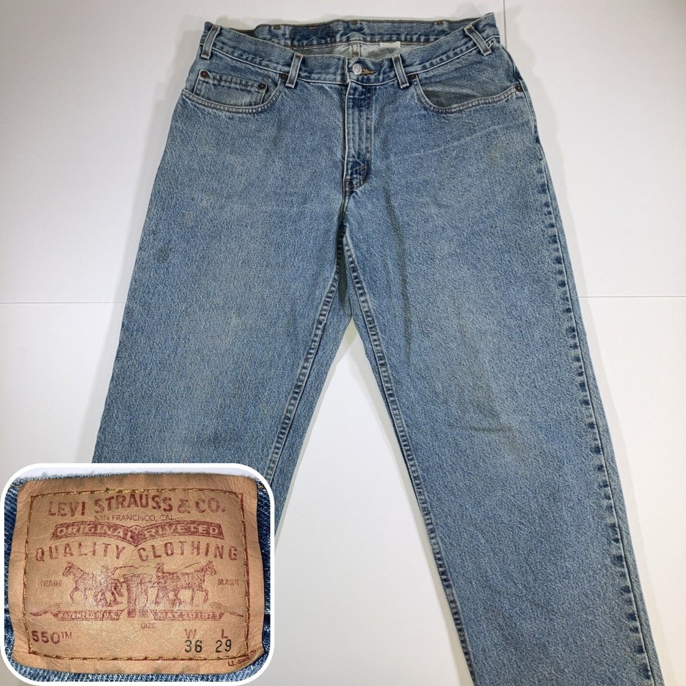 Vintage Levi's 550 Husky Jeans 36x29 Relaxed Fit Light Wash Denim